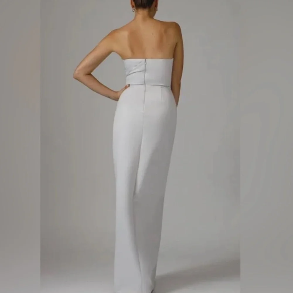 JAY GODFREY Darcy Satin Strapless V Neck Column Gown Maxi Dress W/ Slit -Reemoly - Picture 6 of 7